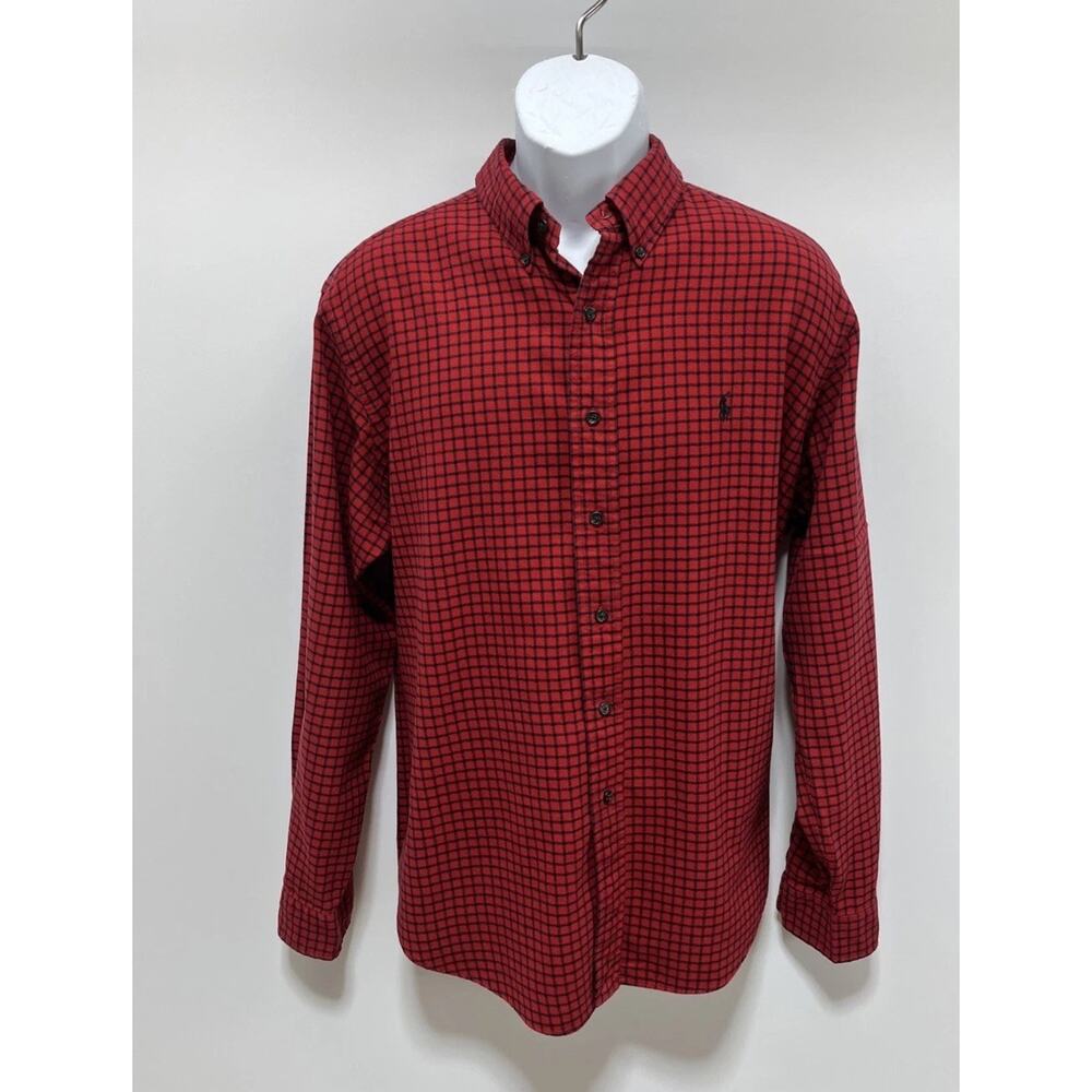 Vtg Ralph Lauren Red Buffalo Checkered Plaid Button Down Shirt Sz L
